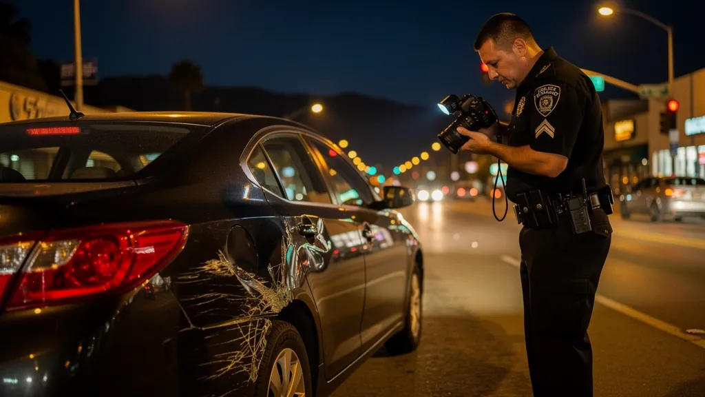 Police officer documenting a hit-and-run in Glendale
