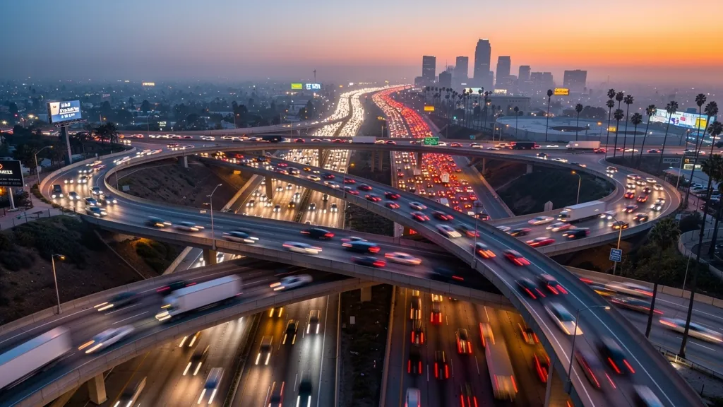 Busy Los Angeles freeway interchange