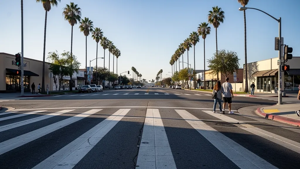 Crosswalk on a wide Los Angeles boulevard