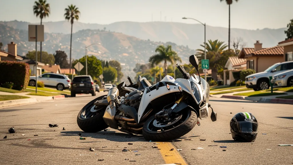 Motorcycle on its side after a crash in Burbank