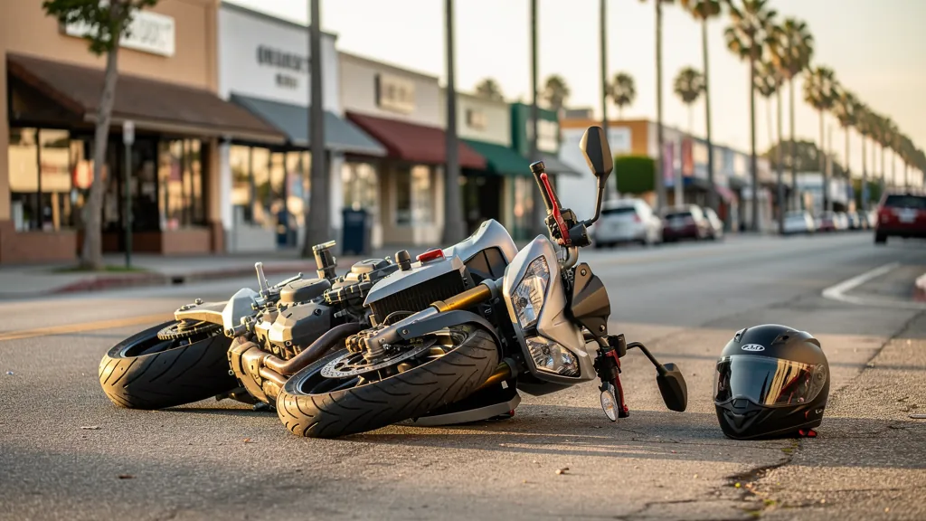 Motorcycle on its side after a crash in Culver City