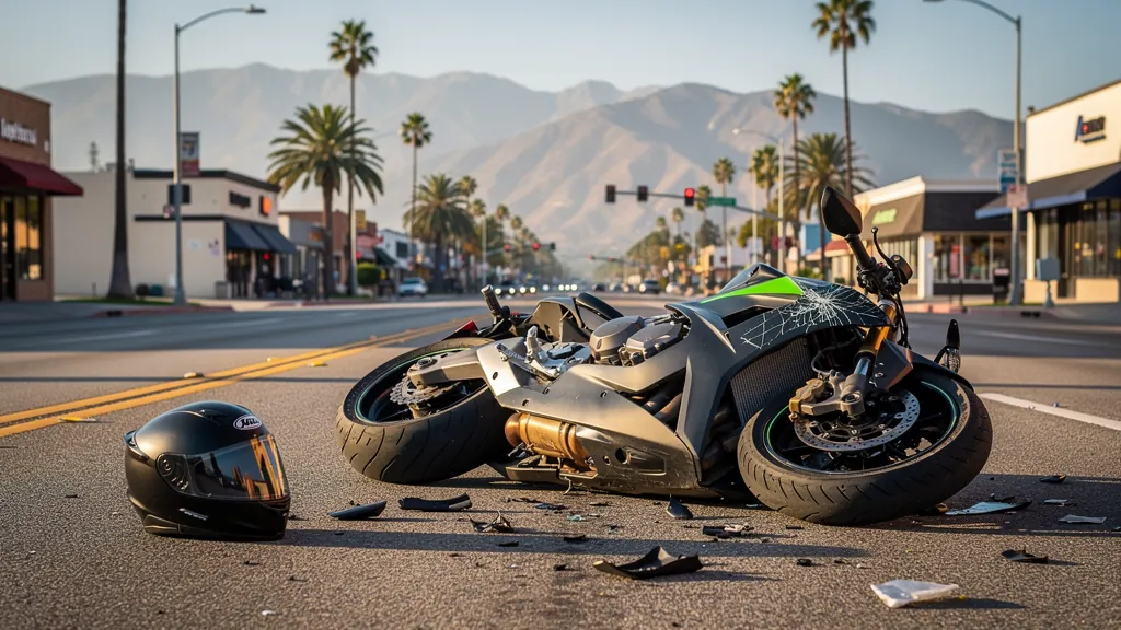 Motorcycle on its side after a crash in Glendale