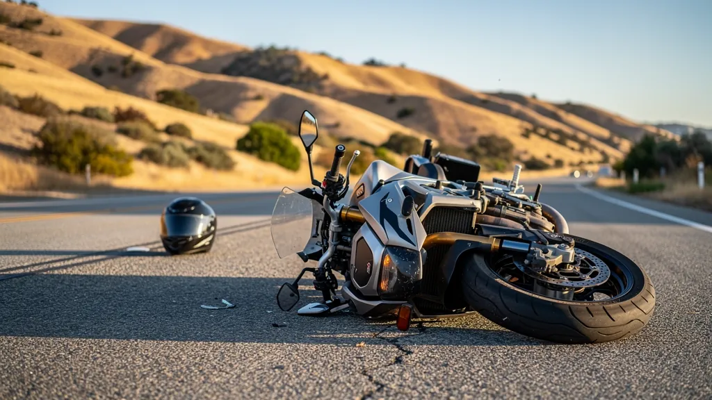 Motorcycle on its side after a crash in Santa Clarita