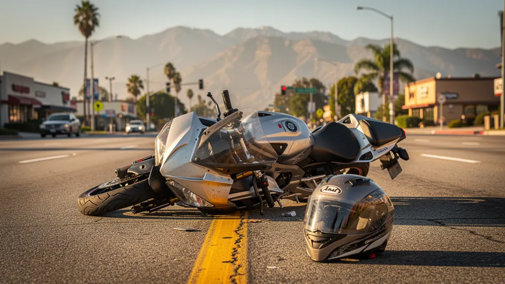 Motorcycle on its side after a crash in Woodland Hills