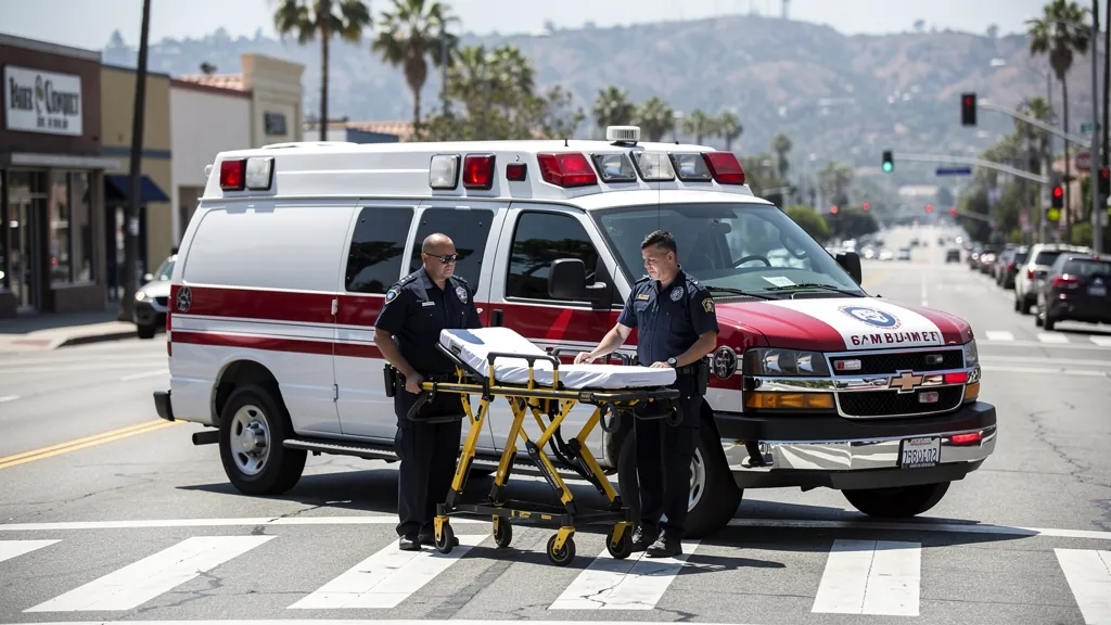 Paramedics responding near a crosswalk in Burbank