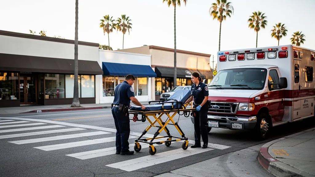 Paramedics responding near a crosswalk in Culver City