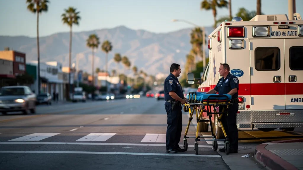 Paramedics responding near a crosswalk in Glendale