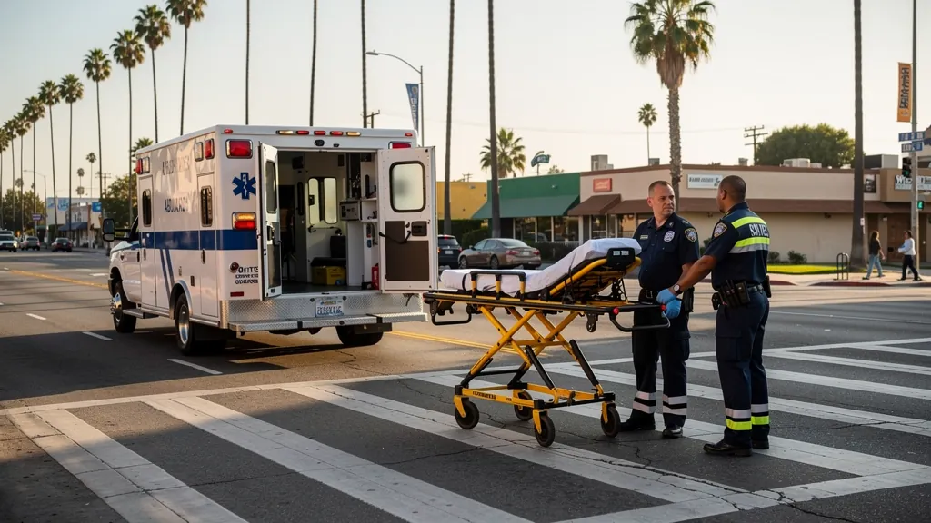 Paramedics responding near a crosswalk in Inglewood
