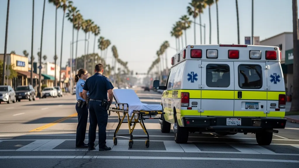 Paramedics responding near a crosswalk in Torrance