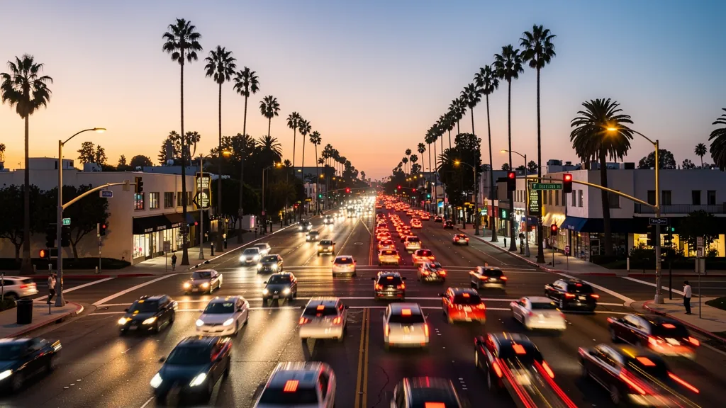 Traffic at a busy intersection in Beverly Hills