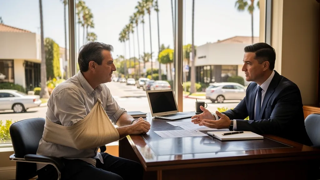 Injured client meeting with an attorney in Beverly Hills