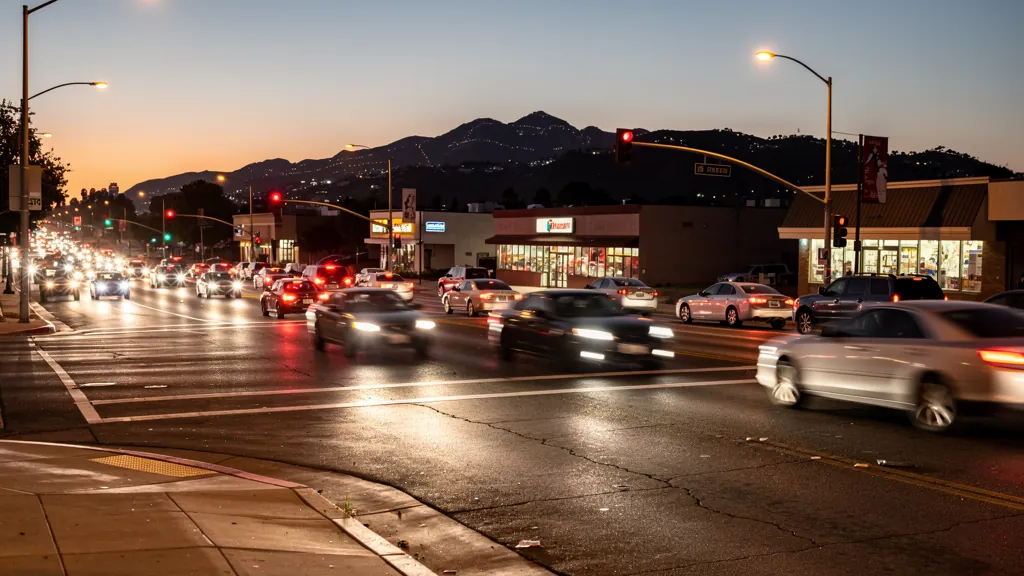 Traffic at a busy intersection in Canoga Park