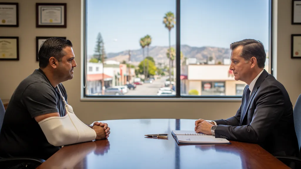Injured client meeting with an attorney in Canoga Park