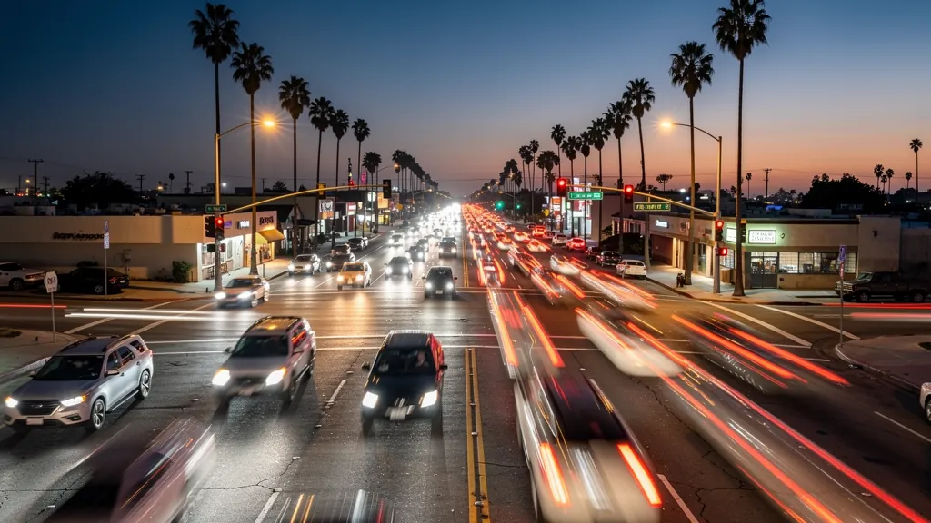 Traffic at a busy intersection in Compton