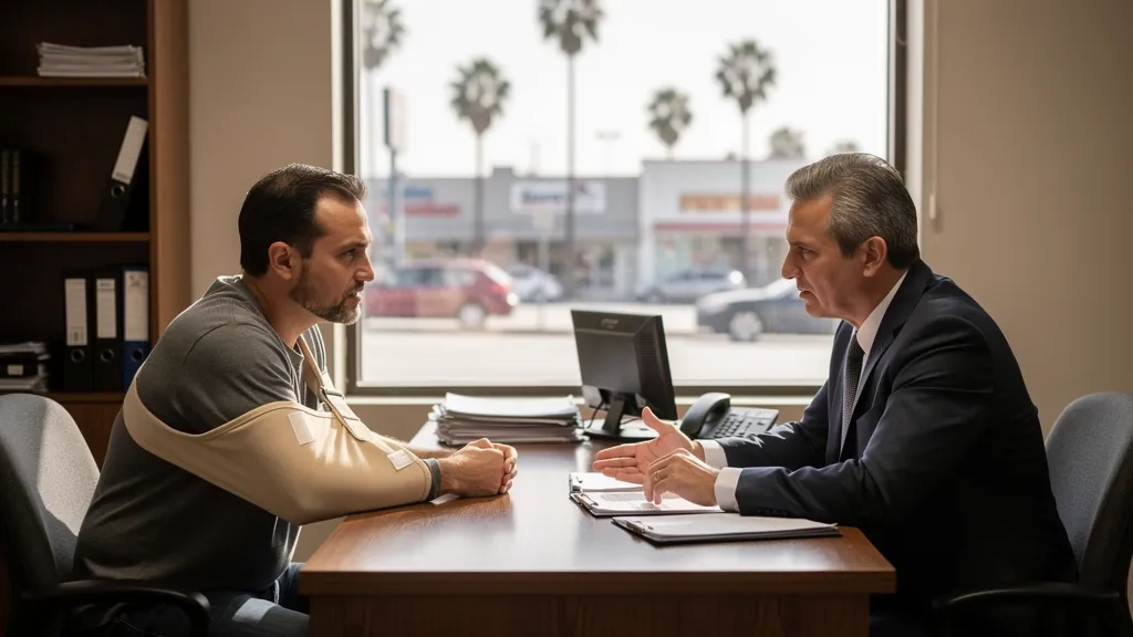 Injured client meeting with an attorney in Compton