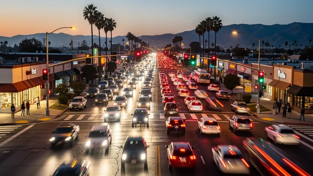 Traffic at a busy intersection in El Monte