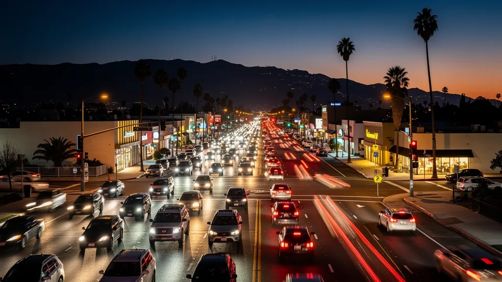 Traffic at a busy intersection in Encino