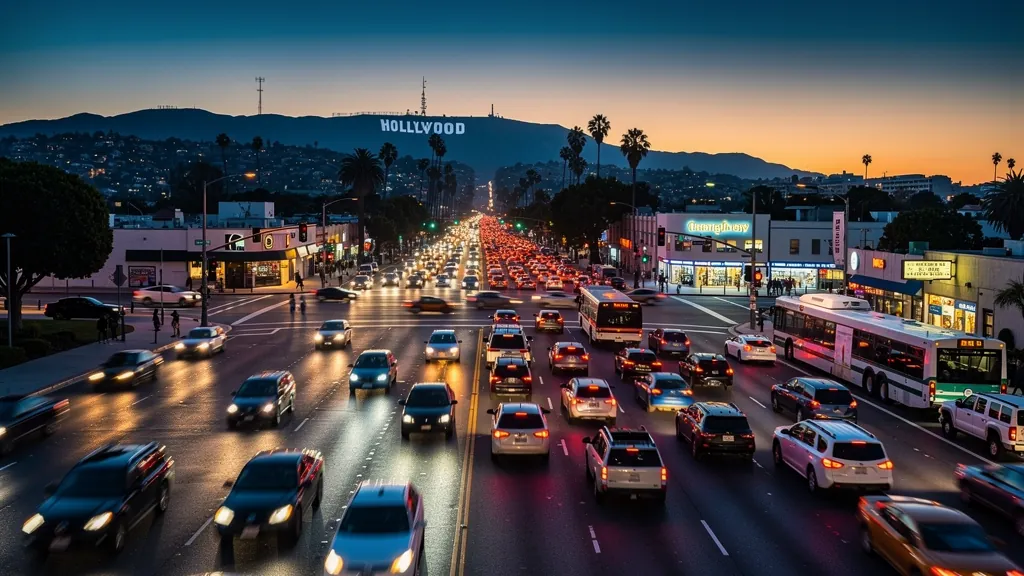 Traffic at a busy intersection in Hollywood