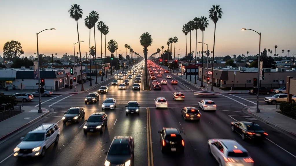 Traffic at a busy intersection in Inglewood