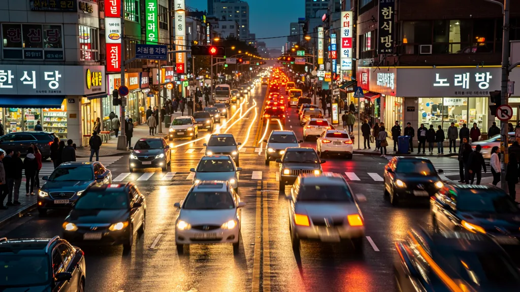 Traffic at a busy intersection in Koreatown