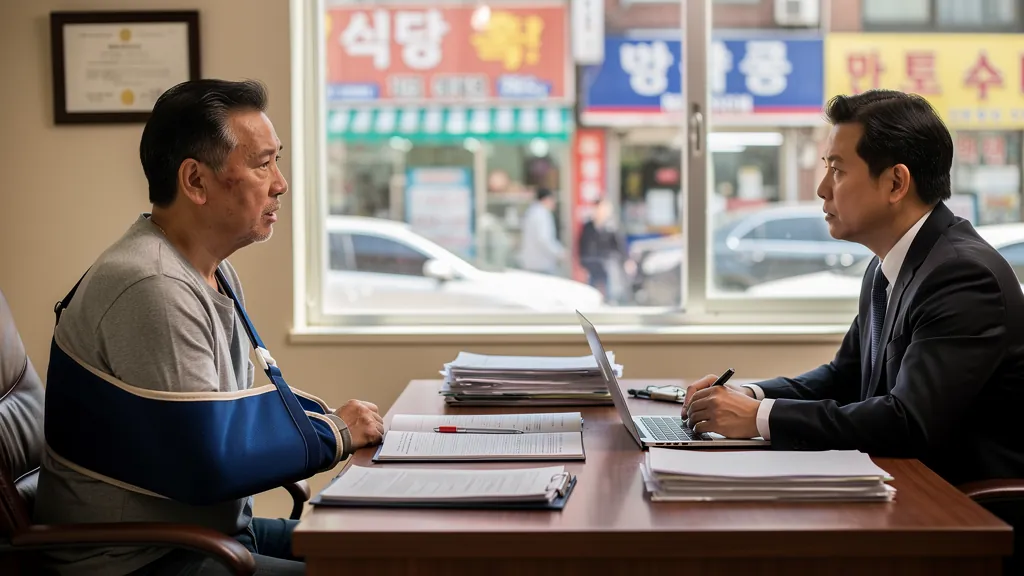 Injured client meeting with an attorney in Koreatown