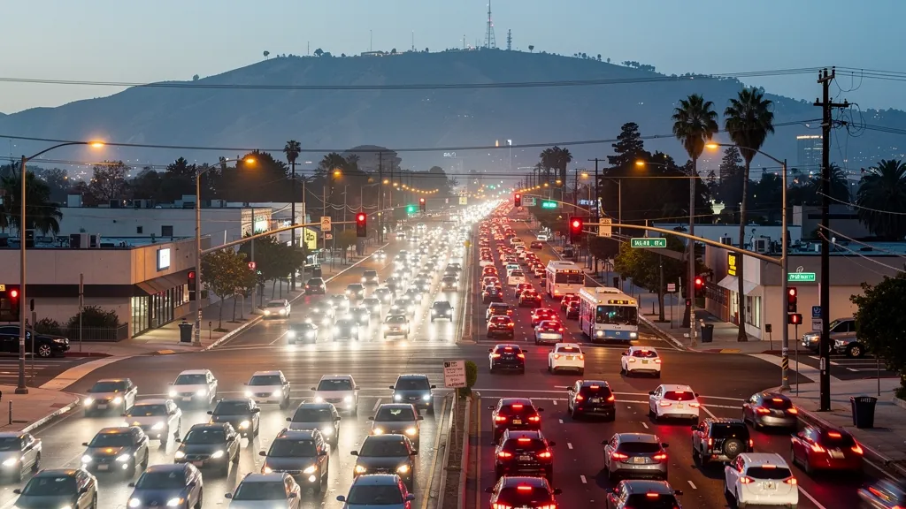 Traffic at a busy intersection in North Hollywood