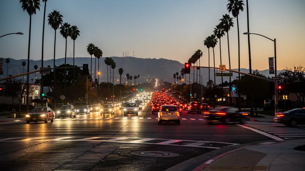 Traffic at a busy intersection in Northridge
