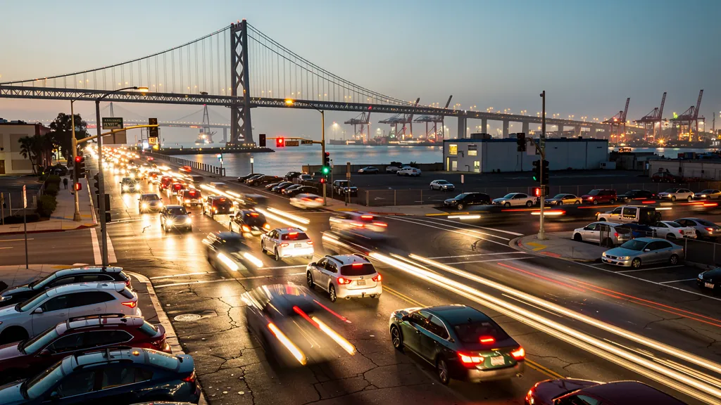 Traffic at a busy intersection in San Pedro