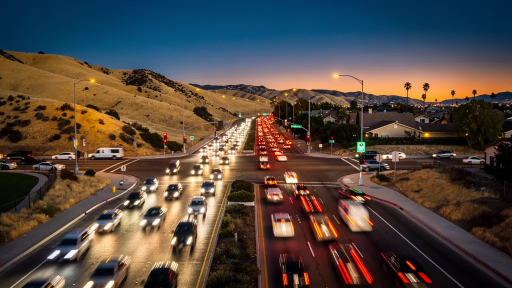 Traffic at a busy intersection in Santa Clarita