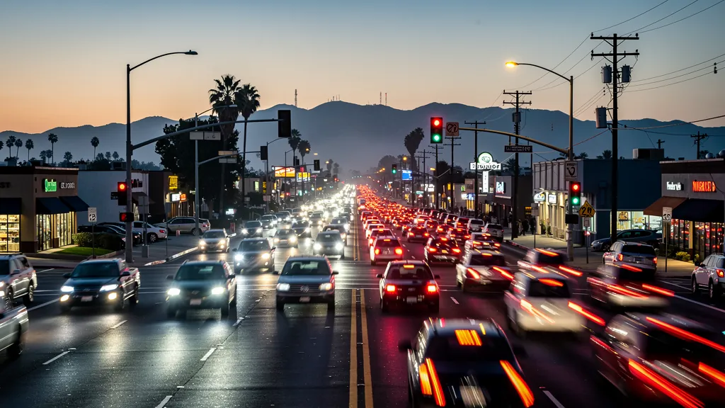 Traffic at a busy intersection in Tarzana