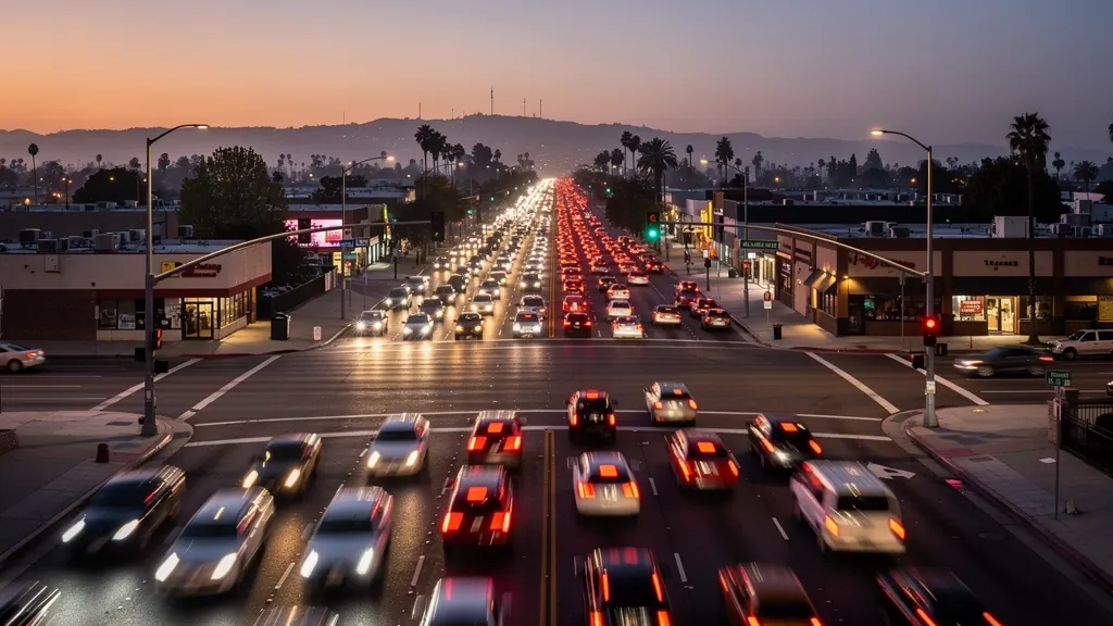 Traffic at a busy intersection in Van Nuys