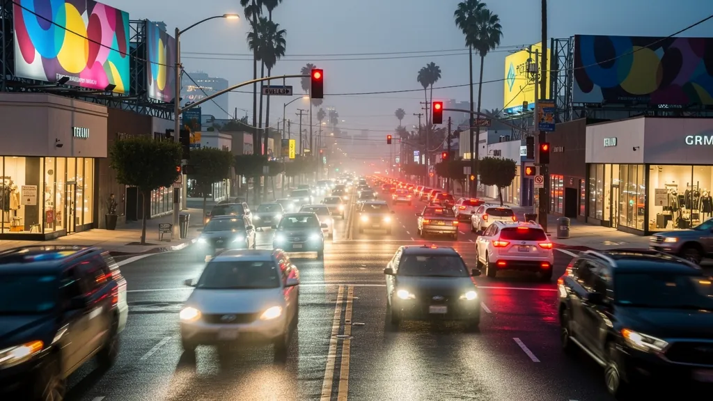 Traffic at a busy intersection in West Hollywood