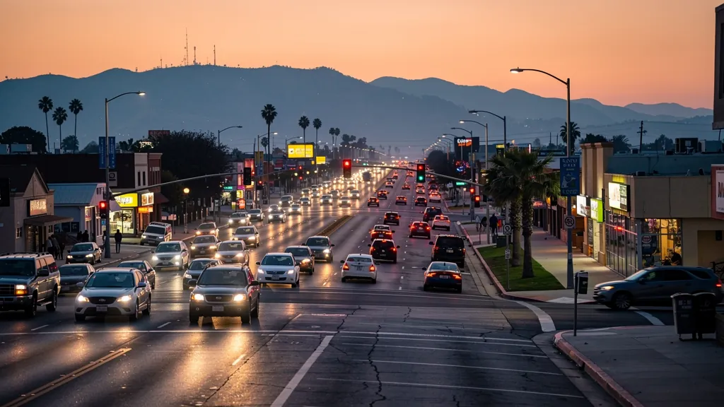 Traffic at a busy intersection in Whittier