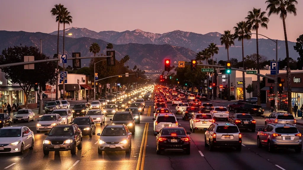 Traffic at a busy intersection in Woodland Hills