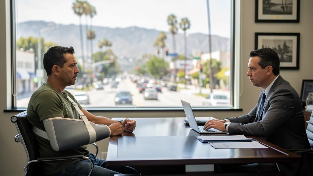 Injured client meeting with an attorney in Woodland Hills