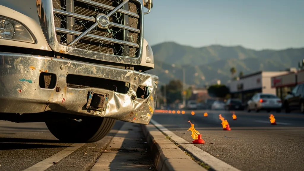 Damaged big-rig front end after a truck crash in Burbank