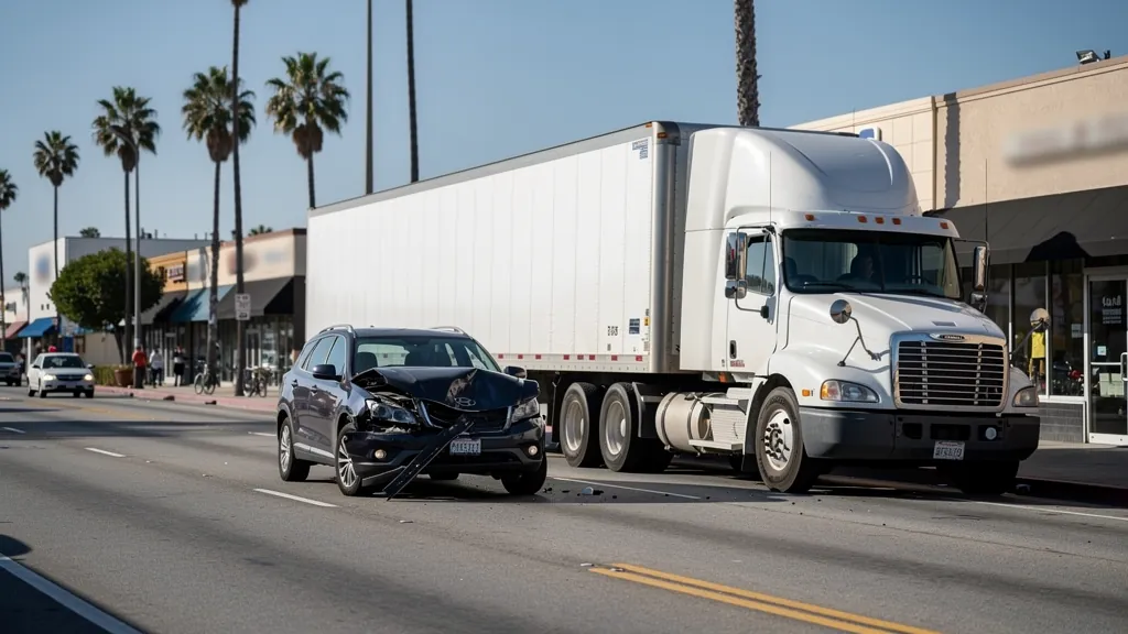 Semi-truck and damaged SUV after a truck collision in Culver City