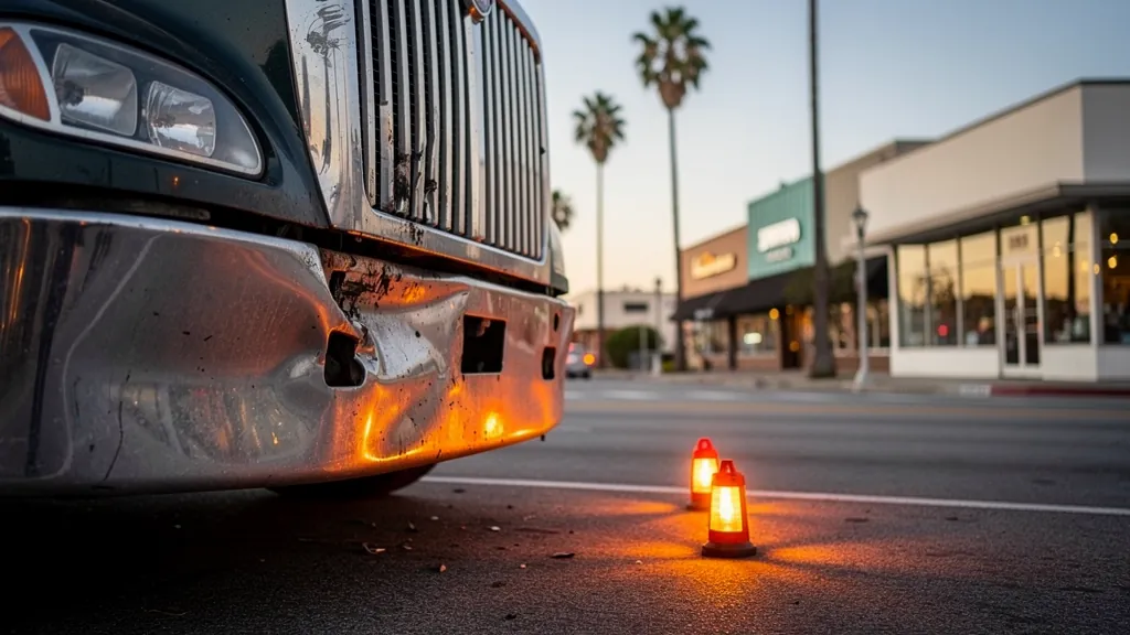 Damaged big-rig front end after a truck crash in Culver City