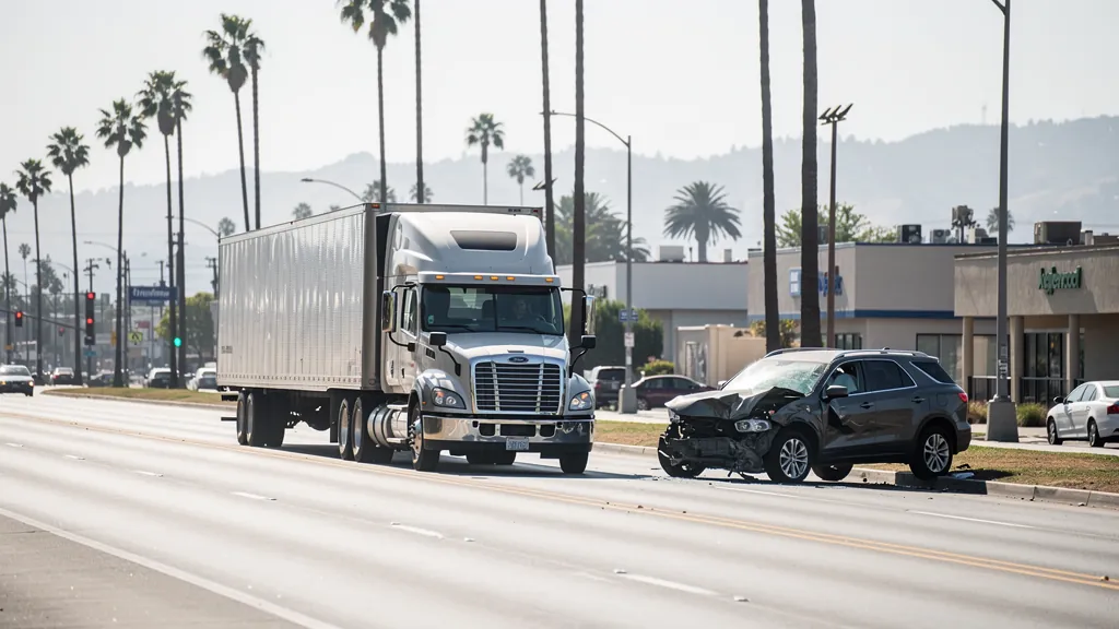 Semi-truck and damaged SUV after a truck collision in Inglewood