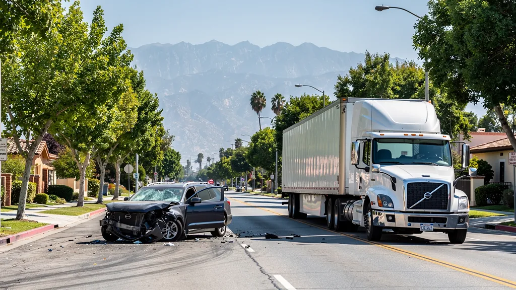 Semi-truck and damaged SUV after a truck collision in Pasadena