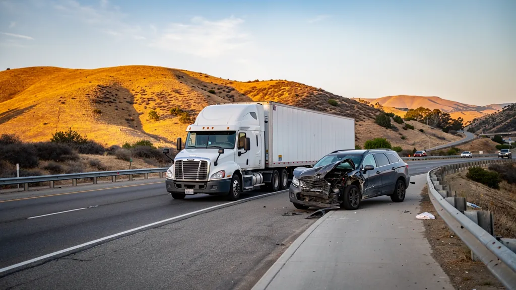 Semi-truck and damaged SUV after a truck collision in Santa Clarita