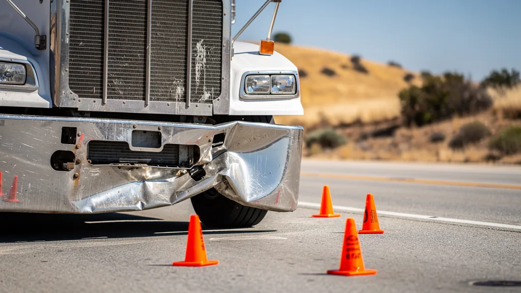 Damaged big-rig front end after a truck crash in Santa Clarita