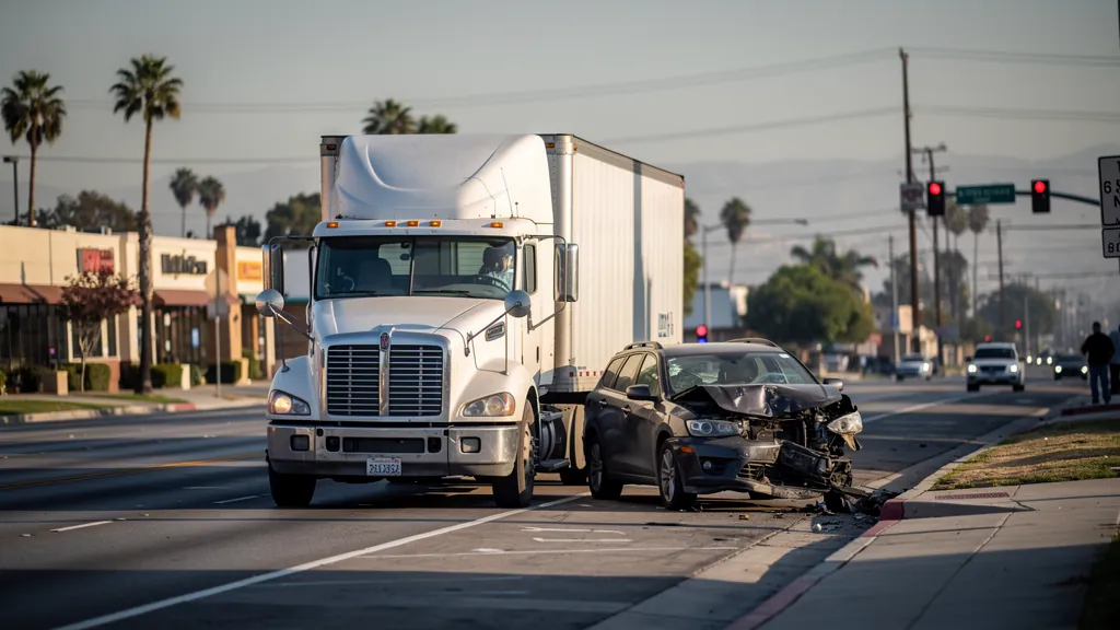 Semi-truck and damaged SUV after a truck collision in Van Nuys