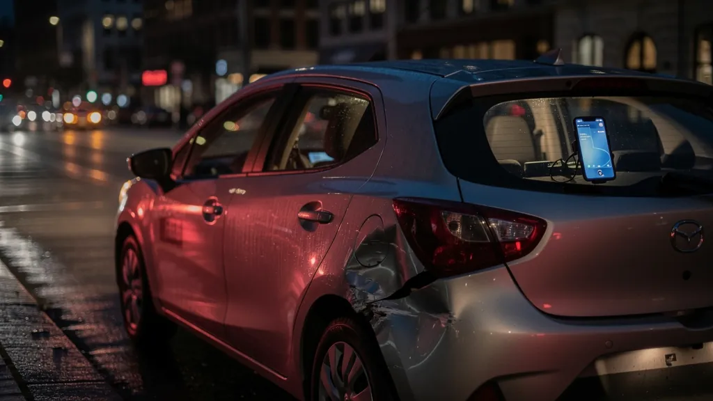 Rideshare car with rear-end damage