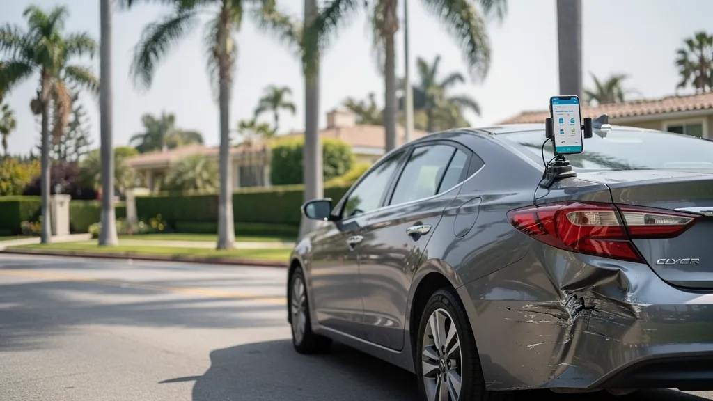 Rideshare car with rear-end damage in Beverly Hills