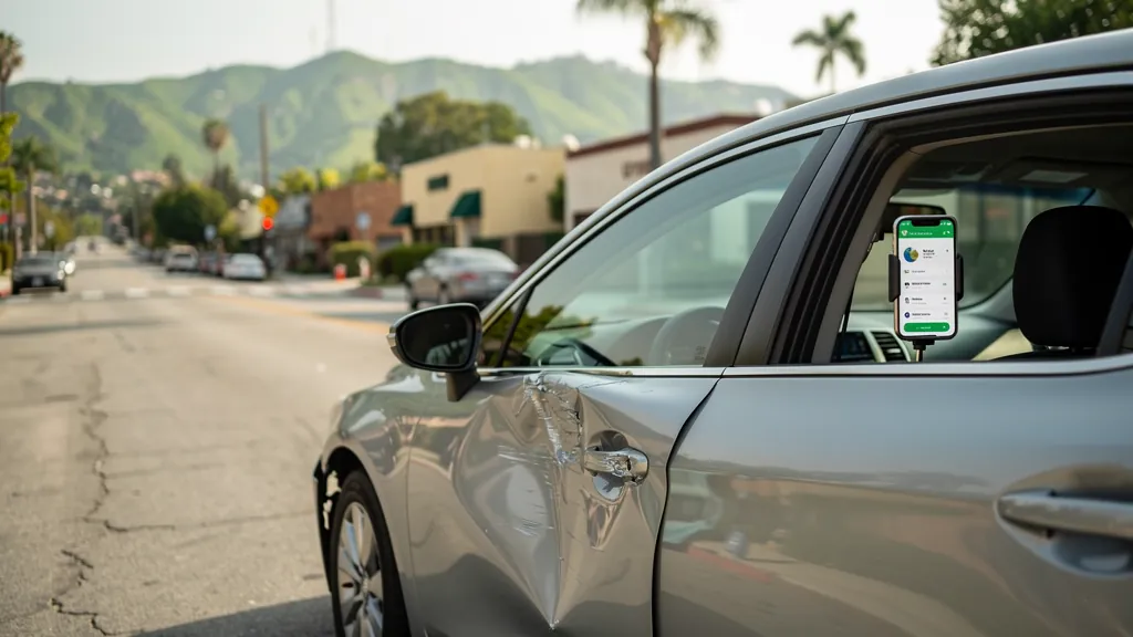 Rideshare car with rear-end damage in Burbank