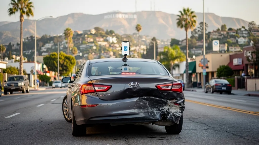 Rideshare car with rear-end damage in Hollywood