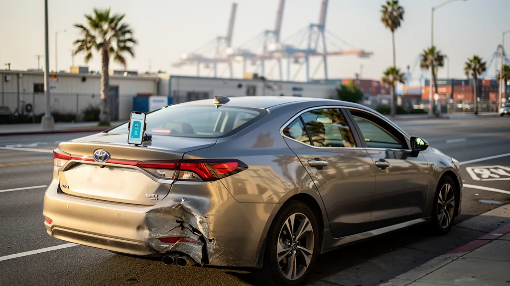 Rideshare car with rear-end damage in Long Beach