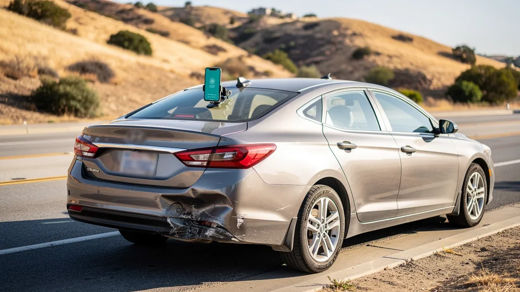 Rideshare car with rear-end damage in Santa Clarita