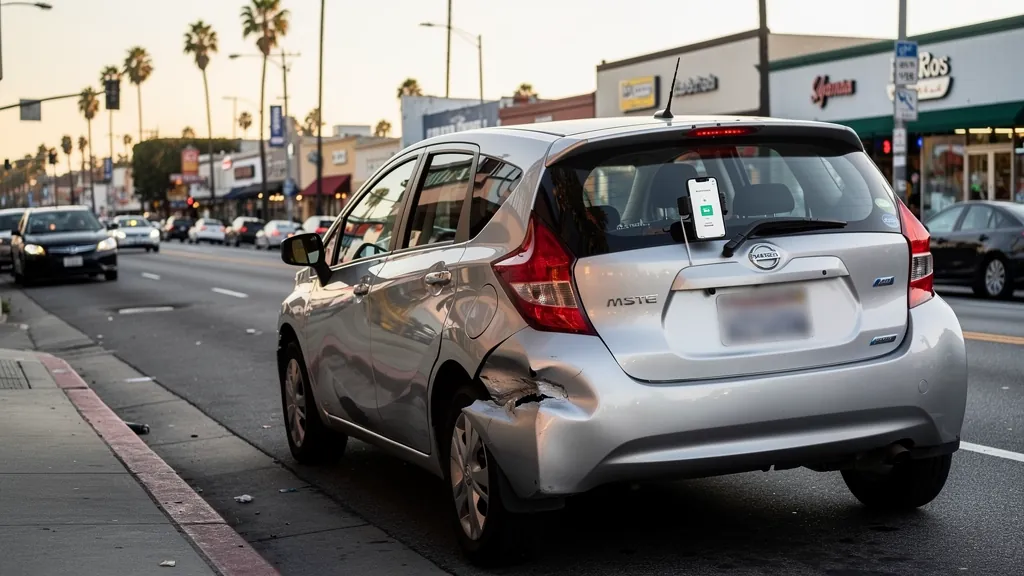 Rideshare car with rear-end damage in Sherman Oaks